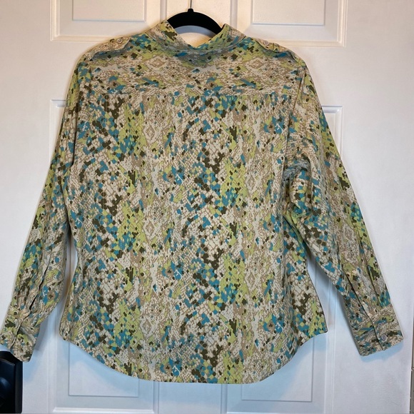 Kate Hill Woman Silk Blend Snake Print w/ Gold Pattern Sz 1X Button-Up Blouse - Picture 1 of 15
